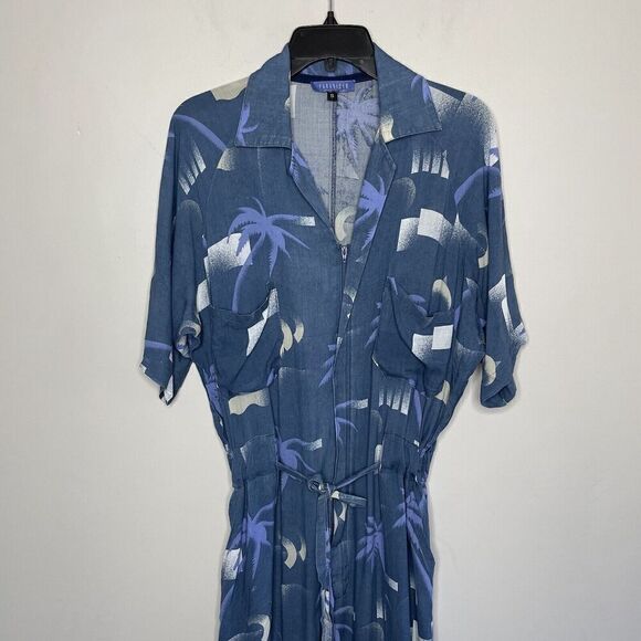 PARADISED Jumpsuit Women Small Blue Apres Beach Printed Lightweight Button Front - Picture 3 of 14